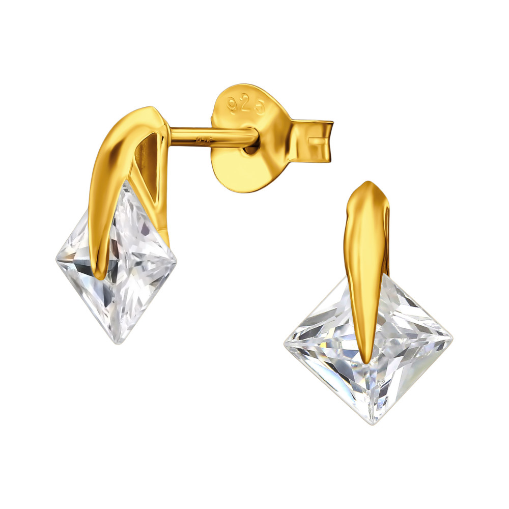 Modern ultra elegáns aranyozott cirkónia köves 925 ezüst fülbevaló Modern ultra elegáns aranyozott cirkónia köves 925 ezüst fülbevaló