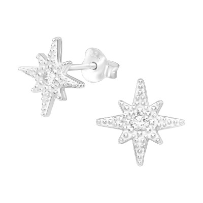 Sarkcsillag cirkónia köves ezüst stift fülbevaló
