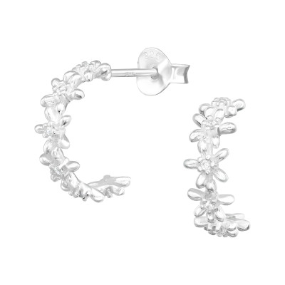 Virágos cirkónia köves ezüst stift fülbevaló