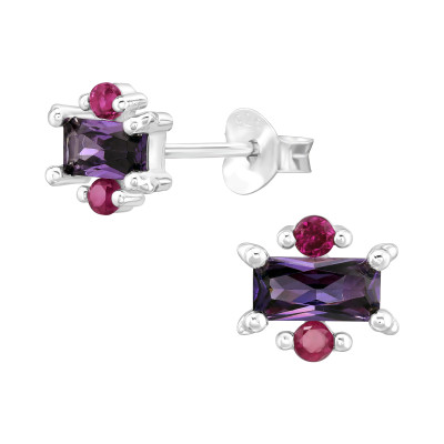 Alkalmi lila és bordó cirkónia köves ezüst stift fülbevaló
