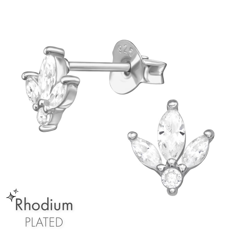 Tulipán ródiumos fehér cirkónia köves 925 ezüst stift fülbevaló