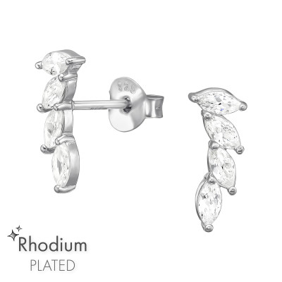 Ívelt elegáns, finom ezüst fülbevaló, cirkónia köves