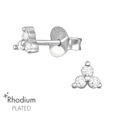 3 fehér cirkónia köves 925 ezüst stift fülbevaló. ródiumos