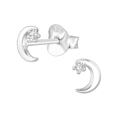 Hold fehér cirkónia köves 925 ezüst stift fülbevaló
