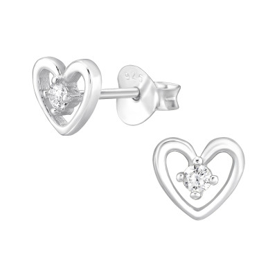 Szív fehér cirkónia köves 925 ezüst stift fülbevaló