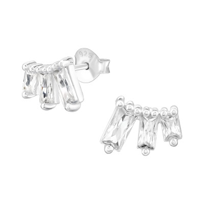 3 négyszögletes cirkónia köves 925 ezüst stift fülbevaló