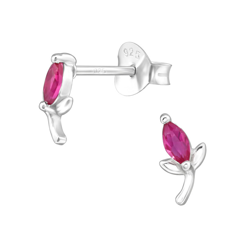 Tulipános pink elegáns cirkónia köves 925 ezüst stift fülbevaló