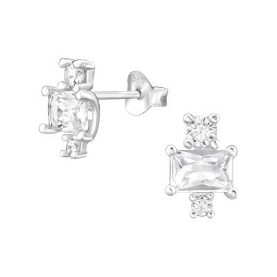 Négyszögletes fehér cirkónia köves 925 ezüst stift fülbevaló