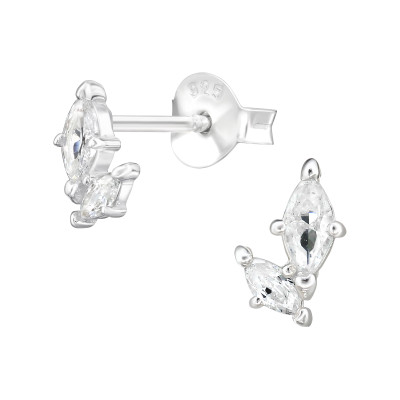 Dupla fehér cirkónia köves 925 ezüst stift fülbevaló
