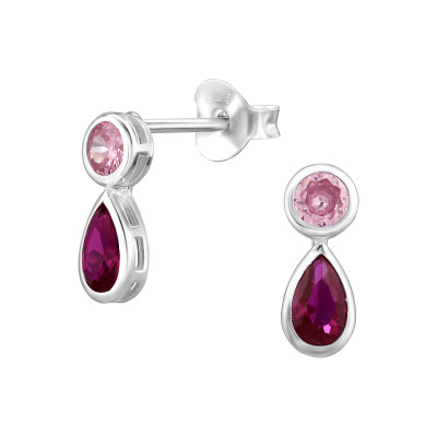 Mályva dupla, csepp forma elegáns, finom ezüst fülbevaló, cirkónia köves