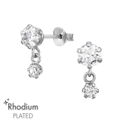 Cirkónia köves dupla, lógó ezüst rodiumos női fülbevaló