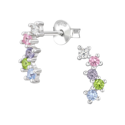 Ívelt színes elegáns, finom ezüst fülbevaló, cirkónia köves