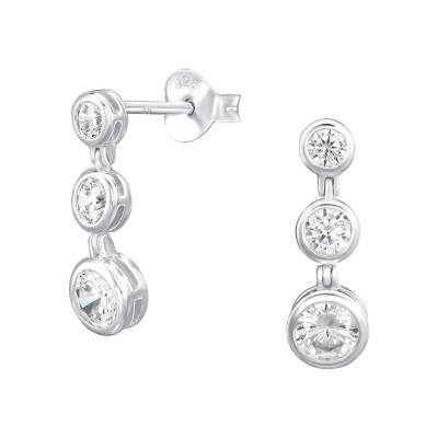 Három köves elegáns, finom ezüst fülbevaló, cirkónia köves