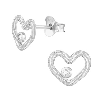 Szív, fonott elegáns, finom ezüst fülbevaló, cirkónia köves Szív, fonott elegáns, finom ezüst fülbevaló, cirkónia köves