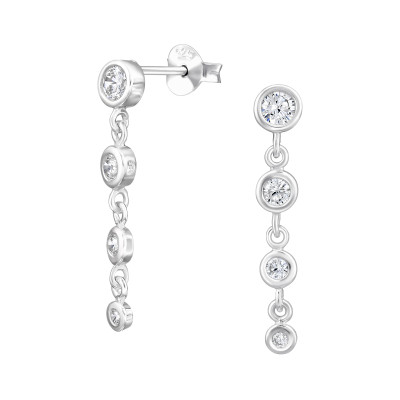 Lógó kerek elegáns, finom ezüst fülbevaló, cirkónia köves