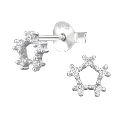 Ötszög elegáns, finom ezüst fülbevaló, cirkónia köves