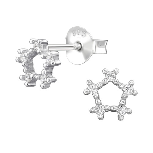 Ötszög elegáns, finom ezüst fülbevaló, cirkónia köves