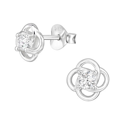 Virág mértani forma elegáns, finom ezüst fülbevaló, cirkónia köves