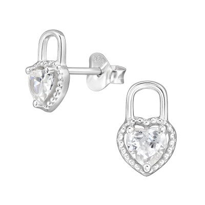 Szív lakat elegáns, finom ezüst fülbevaló, cirkónia köves