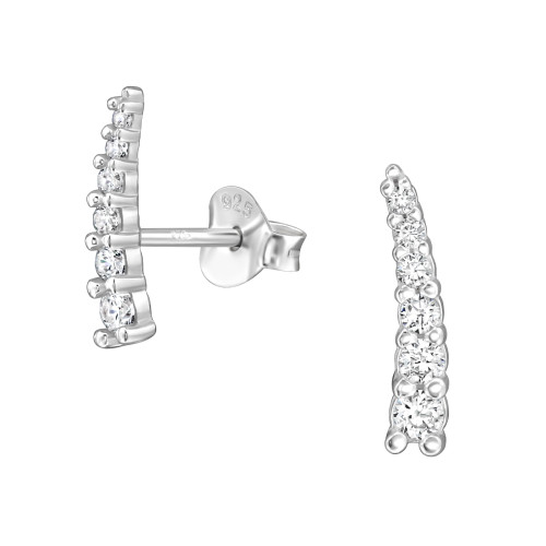 Ferde elegáns, finom ezüst fülbevaló, cirkónia köves