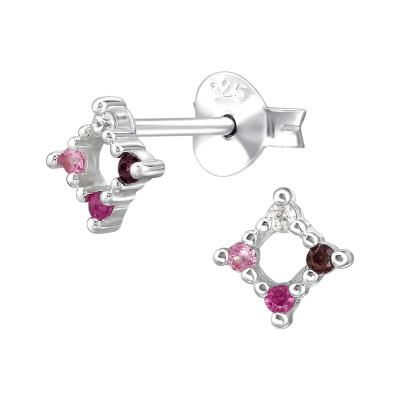 Rombusz elegáns, finom ezüst fülbevaló, cirkónia köves