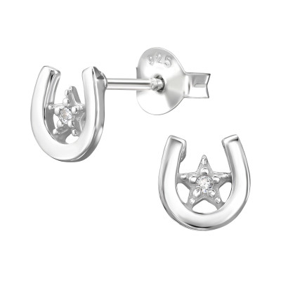 Patkó, csillag elegáns, finom ezüst fülbevaló, cirkónia köves