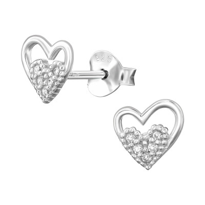 Szív forma elegáns, finom ezüst fülbevaló, cirkónia köves