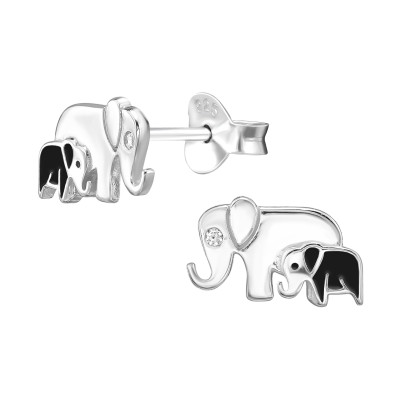 Elefánt család ezüst fülbevaló, cirkónia köves