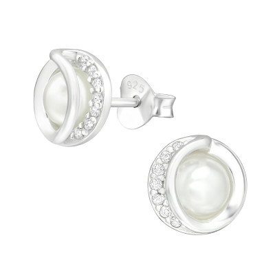 Gyöngy elegáns esküvői cirkónia köves ezüst stift fülbevaló