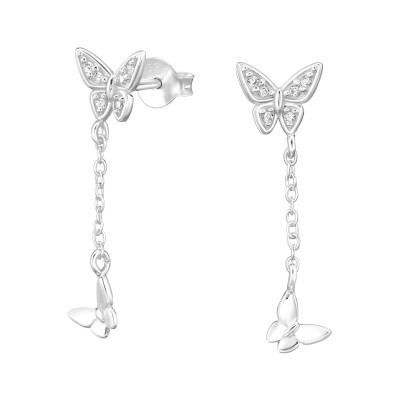 Pillangós lógó elegáns, finom ezüst fülbevaló, cirkónia köves