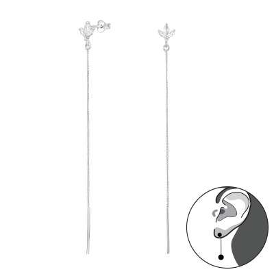 Hosszú lógó vékony elegáns, finom ezüst fülbevaló, cirkónia köves