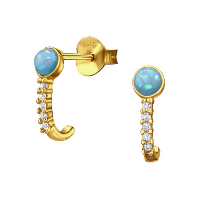 Hajlított elegáns, finom ezüst fülbevaló, cirkónia köves, aranyozott