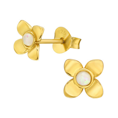 Virág opálos 24k aranyozott stift ezüst fülbevaló Virág opálos 24k aranyozott stift ezüst fülbevaló