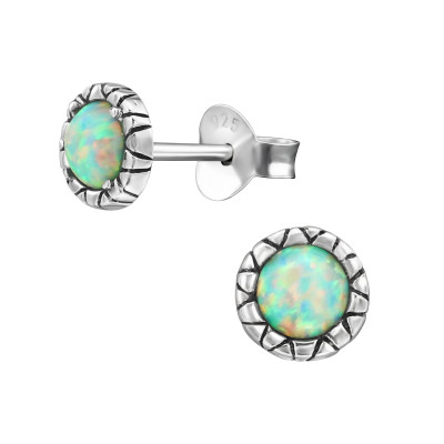 Kerek zöld színes opálos stift ezüst fülbevaló