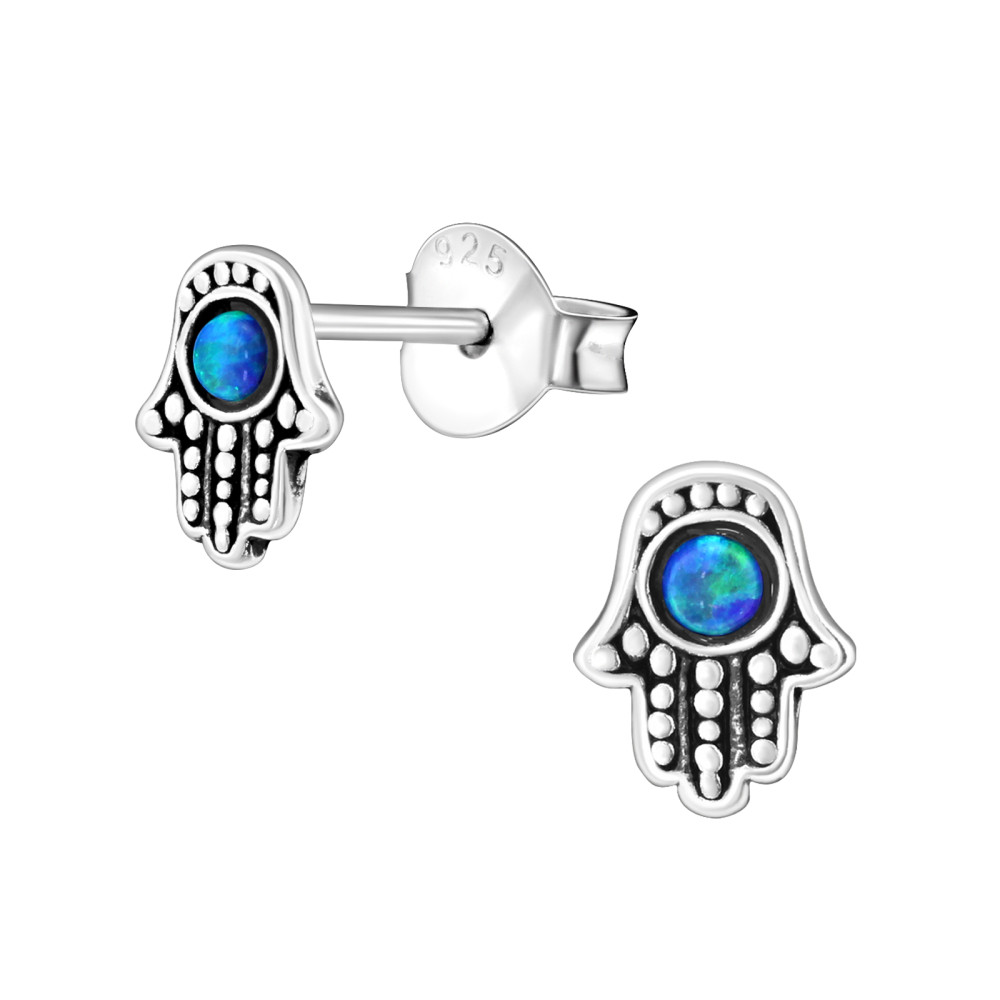 Hamsa kék opálos stift ezüst fülbevaló