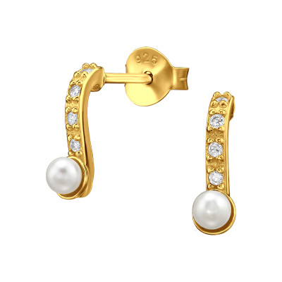 Gyöngy elegáns, finom ezüst fülbevaló, cirkónia köves, aranyozott