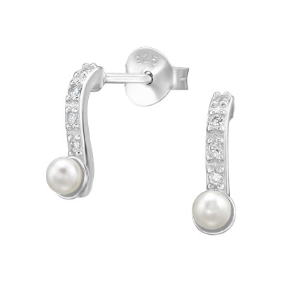 Gyöngyös alkalmi elegáns, finom ezüst fülbevaló, cirkónia köves