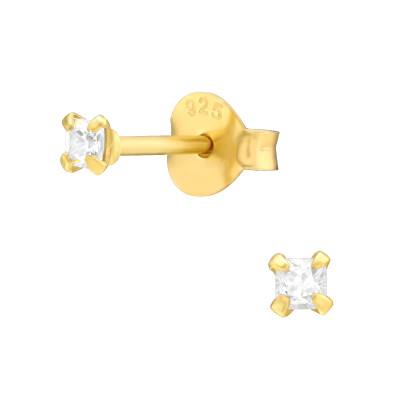Négy foglalatú cirkónia köves, 24k aranyozott alap ezüst stift fülbevaló Négy foglalatú cirkónia köves, 24k aranyozott alap ezüst stift fülbevaló