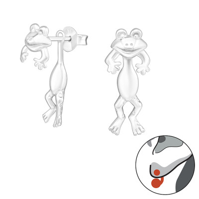Béka kétrészes ezüst fülbevaló, kétoldalas