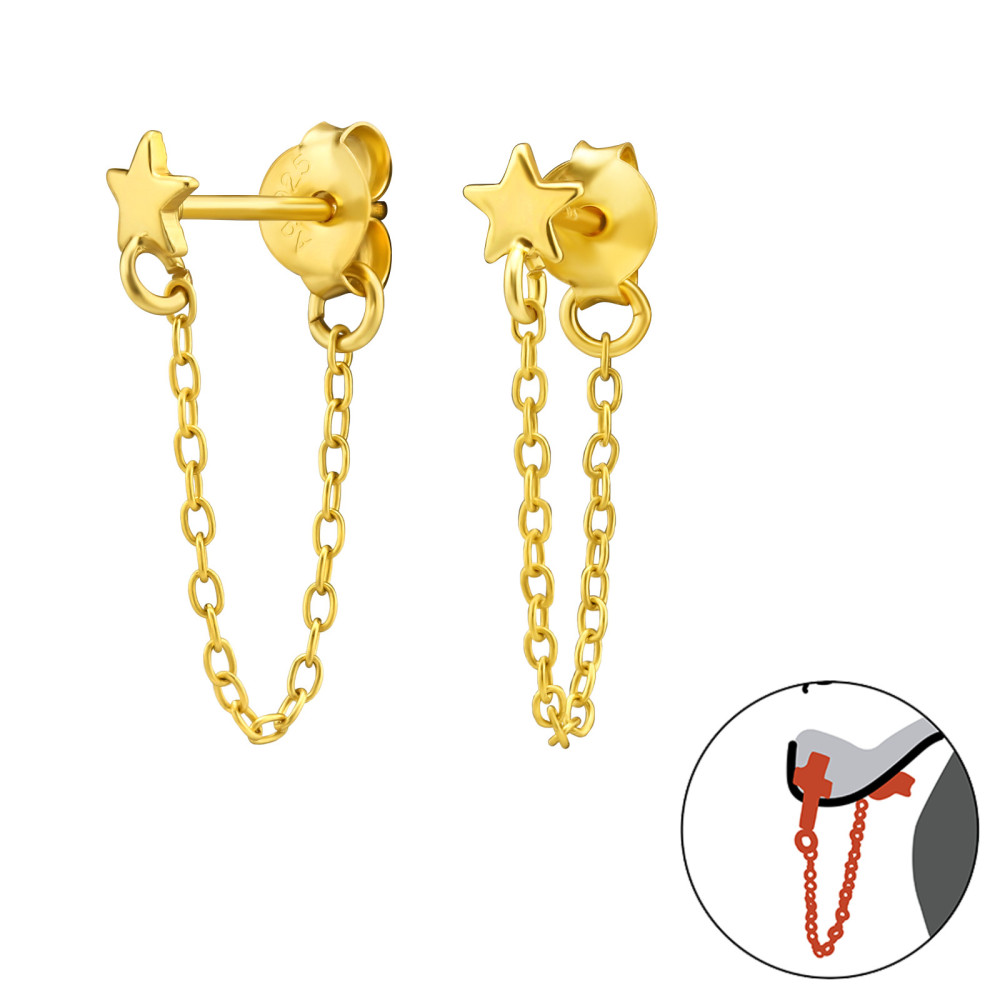 Csillag 24k aranyozott láncos ezüst stift fülbevaló Csillag 24k aranyozott láncos ezüst stift fülbevaló
