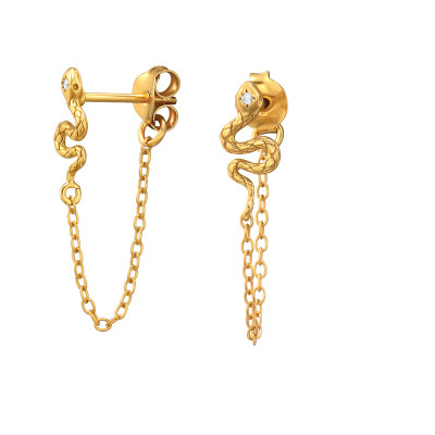 Aranyozott kígyó láncos cirkónia köves 925 ezüst stift fülbevaló, kétoldalas Aranyozott kígyó láncos cirkónia köves 925 ezüst stift fülbevaló, kétoldalas