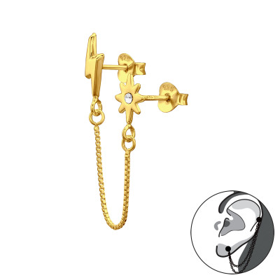 Villám és virág 24k aranyozott kristály láncos ezüst stift és fülcimpa fülbevaló, kétoldalas Villám és virág 24k aranyozott kristály láncos ezüst stift és fülcimpa fülbevaló, kétoldalas