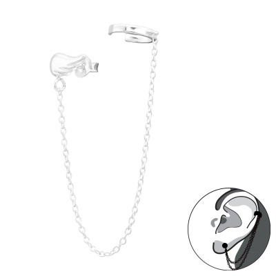 Angyalszárny kerek láncos ezüst stift és fülcimpa fülbevaló, kétoldalas