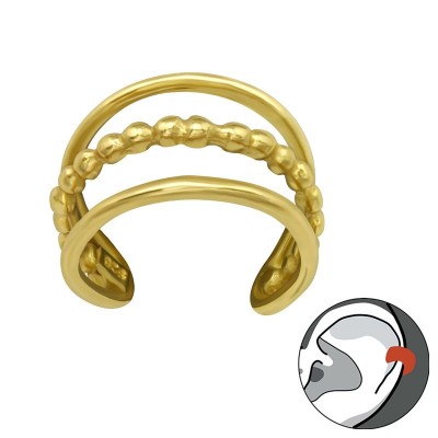 Tripla vonalas fülcimpa gyűrű, 24k aranyozott ezüst fülbevaló - 28230EKW