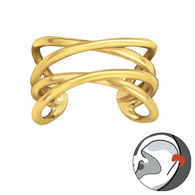 Dupla kereszt vonalas fülcimpa gyűrű, 24k aranyozott ezüst fülbevaló