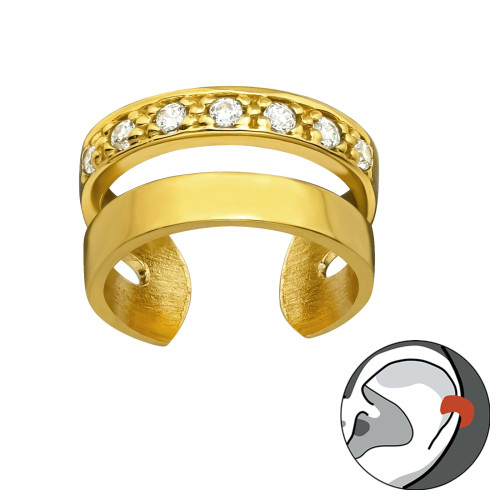 Dupla fülcimpa gyűrű, cirkónia köves, 24k aranyozott ezüst fülbevaló