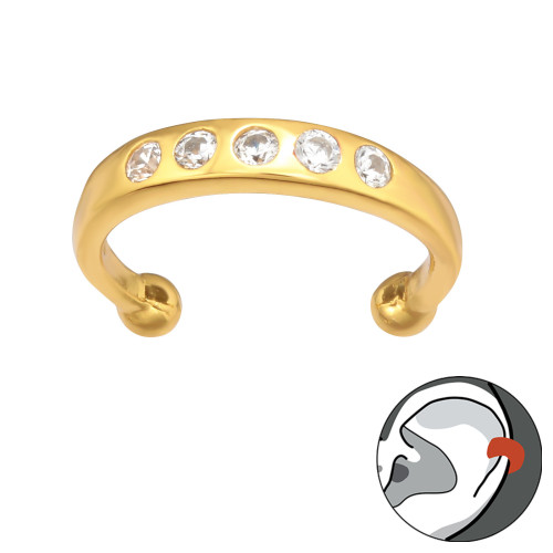 Cirkónia köves fülcimpa gyűrű, 24k aranyozott ezüst fülbevaló