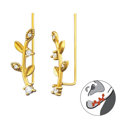 Cirkónia köves fültű, 24k aranyozott ezüst fülbevaló