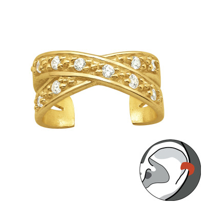 Dupla kereszt cirkónia köves fülcimpa gyűrű, 24k aranyozott ezüst fülbevaló