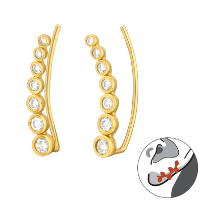 Cirkónia köves fültű, 24k aranyozott ezüst fülbevaló